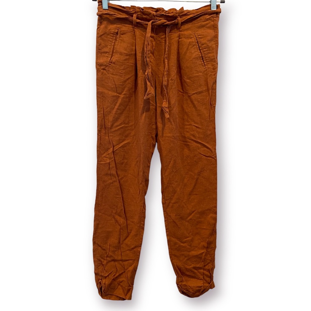 SYBILLA Linen Blend Paperbag Pants Burnt Orange Straight Leg Medium